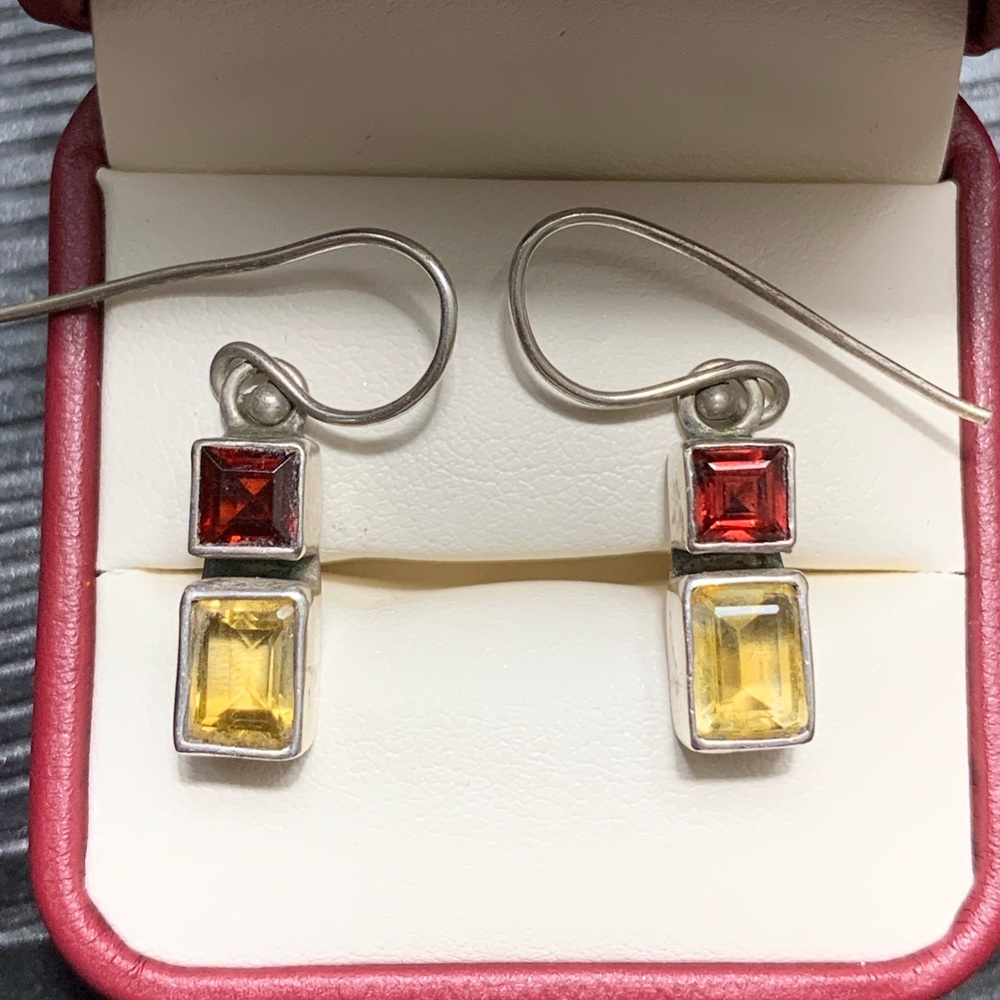 STERLING SILVER AMBER DOUBLE CUBE EARRINGS